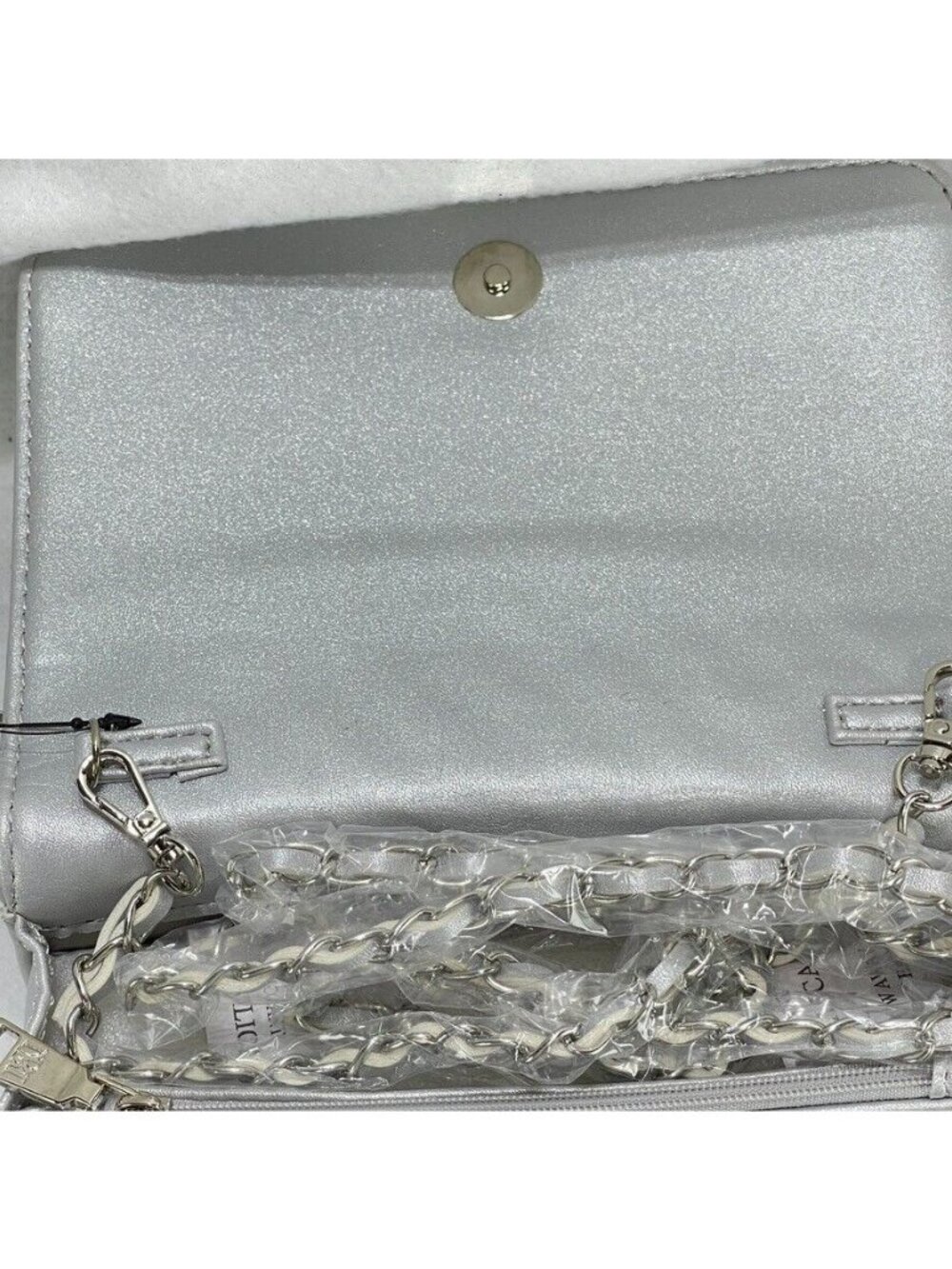Studio Badgley Mischka Quilted Silver Crossbody Bag With Chain Strap - Picture 13 of 13